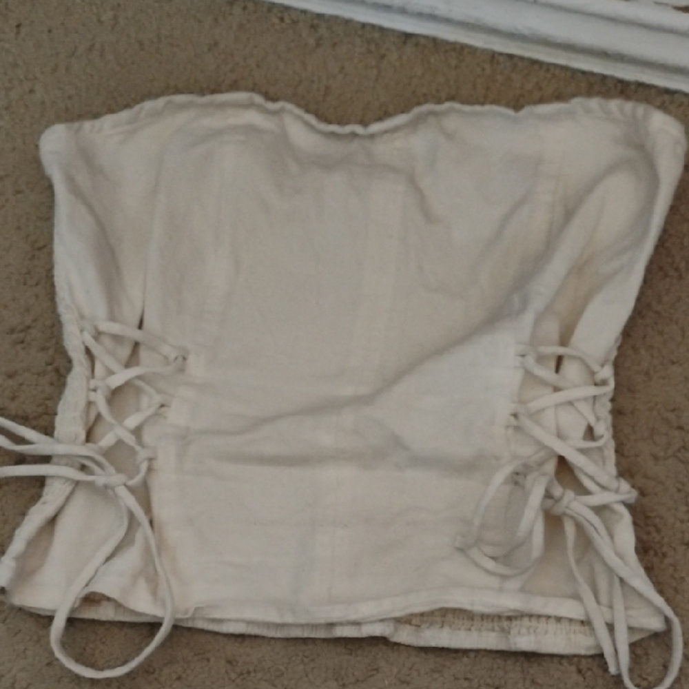 Cream Lace-Up Crop Top